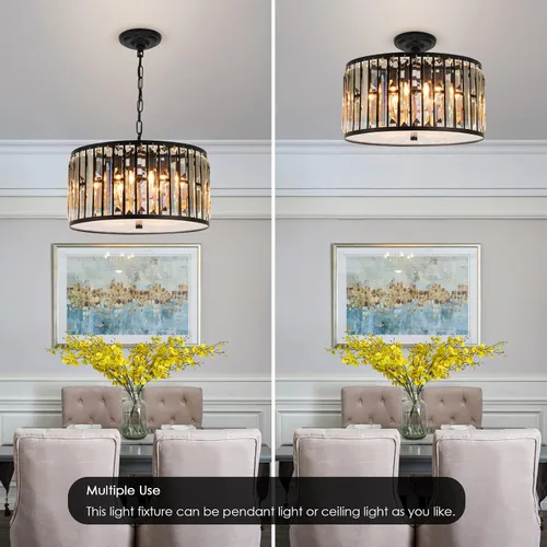 Miniatura 7 de Weesalife Candelabros de cristal para comedor sobre mesa, 6 luces modernas para dormitorio, lámparas de tambor para isla de cocina, sala de estar