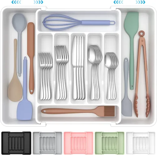 ukeetap Organizador de Cubiertos Expandible Extra Grande, Organizador de Cubiertos y Vajilla sin BPA Apto para Alimentos, Organizador de Cajón de