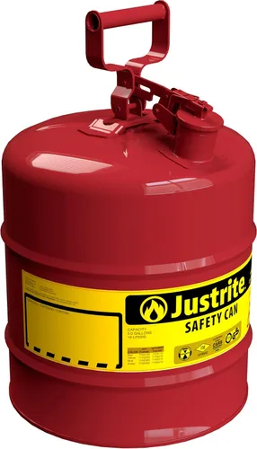 Justrite Bidón de Seguridad para Gas Rojo Tipo I de 5 Galones para Gasolina con Arrestallamas y Tapa de Cierre Automático, Fabricado en los Estados