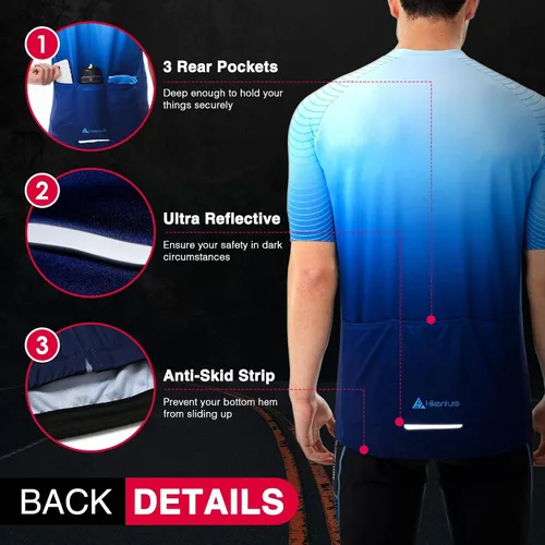 Miniatura 4 de Hikenture Maillot de ciclismo para hombre, manga corta, con cremallera completa, 3 bolsillos, camiseta transpirable para bicicleta