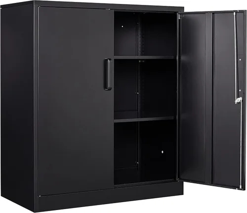 Armario de garaje de metal de 36 pulgadas de alto, gabinetes de almacenamiento de 2 puertas, caninete de herramientas de acero utilitario, caninetes