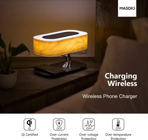 Miniatura 6 de Ampulla Lámpara de noche con altavoz Bluetooth y cargador inalámbrico, modo de sueño, regulable sin pasos, 20.00watts