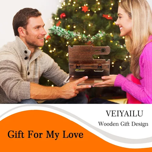 Miniatura 5 de VEIYAILU Regalos para hombres, novio, papá, marido, él, estación de acoplamiento de madera, organizador de mesita de noche para hombres (nogal)