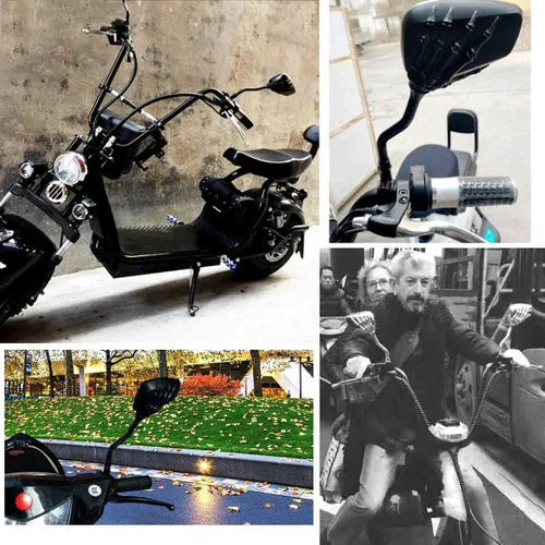 Miniatura 6 de Par de espejos retrovisores distintivos con diseño de mano de esqueleto de 8 mm y 10 mm para motocicleta, scooter, ciclomotor, bicicleta estándar