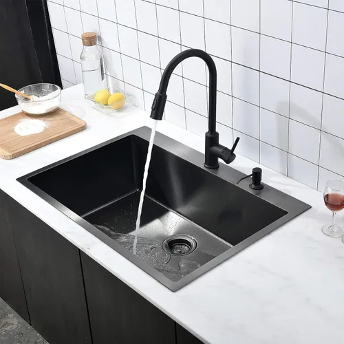 Miniatura 3 de VAPSINT Fregadero de cocina negro de 28 x 18 pulgadas, fregadero de cocina negro plomizo de 28 pulgadas, montaje superior, acero inoxidable extra