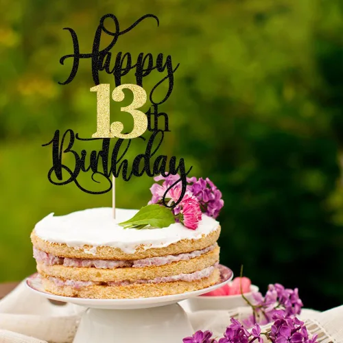Miniatura 6 de Decoración para pastel de cumpleaños número 13 con destellos negros y dorados para tartas de 13 años, decoración para pastel de 13 años, decoración