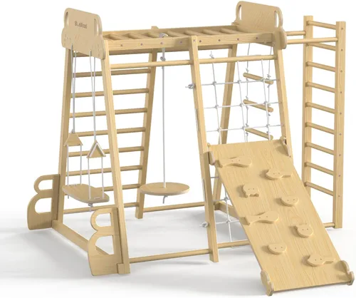 Miniatura 12 de Parque infantil interior mejorado 9 en 1, gimnasio de la selva, juguetes de escalada para niños, filosofía Montessori estilo Waldorf, conjunto