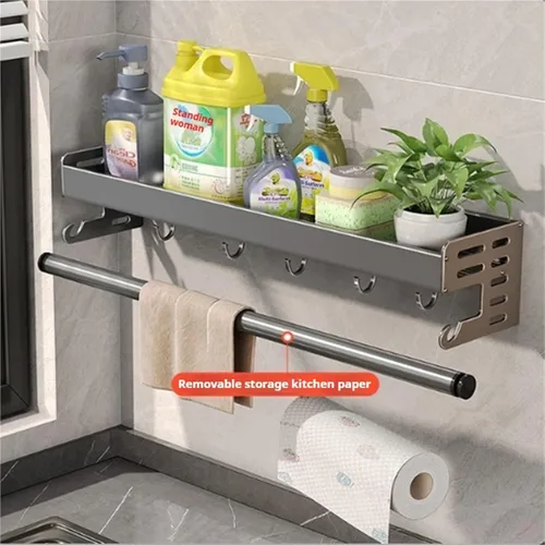 Miniatura 4 de Estante para utensilios de cocina montado en la pared, estante de almacenamiento de especias, estante de almacenamiento colgante con ganchos