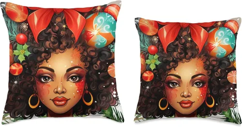 Miniatura 3 de Black women Christmas ornament melanin curly hair Melanin Christmas Queen Xmas Black Girl Magic Ornament Throw Pillow, 16x16, Multicolor