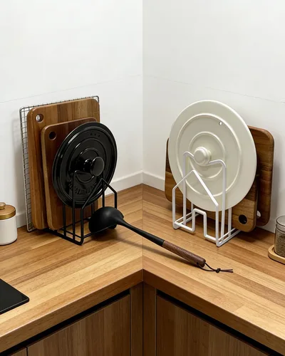 Miniatura 9 de SUNFICON Estante para tabla de cortar, organizador de tablas de cortar, soporte para tapas de ollas, bandeja fina para hornear, bandeja de secado 1
