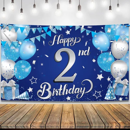 KatchOn, Cartel azul de feliz cumpleaños número 2, Xtralarge, 72 x 44 pulgadas, decoraciones de segundo cumpleaños para niños y niñas, pancarta para