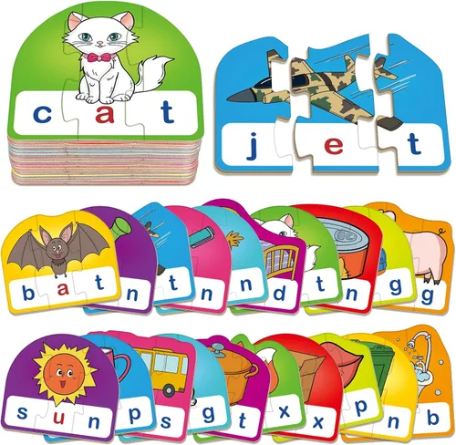 Tarjetas de rompecabezas CVC para niños, juguetes de terapia del habla para niños pequeños, rompecabezas de palabras de 3 letras, juego de lectura y
