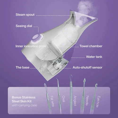 Miniatura 2 de NanoSteamer - Vaporizador facial nano iónico grande 3 en 1 con control preciso de temperatura - Humidificador - Desobstruye los poros - Puntos