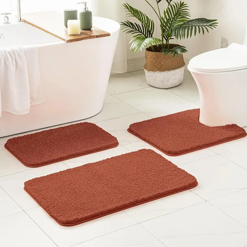 Miniatura 12 de MIULEE Juego de 3 alfombras y tapetes de baño extra gruesos de microfibra antideslizante y tapete de baño de contorno en forma de U para baño, baño