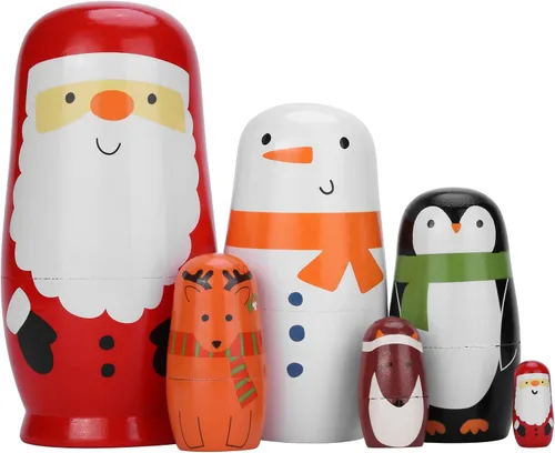 Miniatura 8 de Yoption 5 piezas de muñecas rusas anidadas, conjunto de muñecas Matryoshka de oso lindo hechas a mano en madera para regalo de cumpleaños de Navidad