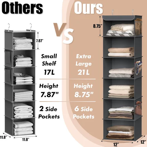Miniatura 4 de Simple Houseware Organizador de armario colgante de 6 estantes, gris oscuro