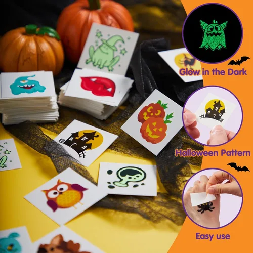 Miniatura 3 de JOYIN 306 tatuajes de Halloween para niños, tatuajes temporales brillantes en varios diseños a granel para niños, regalos de dulce o truco