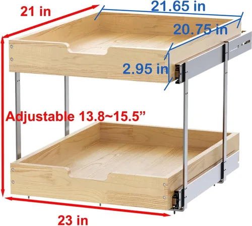 Miniatura 2 de Organizador de gabinete extraíble de madera Sikarou 2 niveles 23" de ancho x 21" de profundidad, cajones deslizantes resistentes para almacenamiento