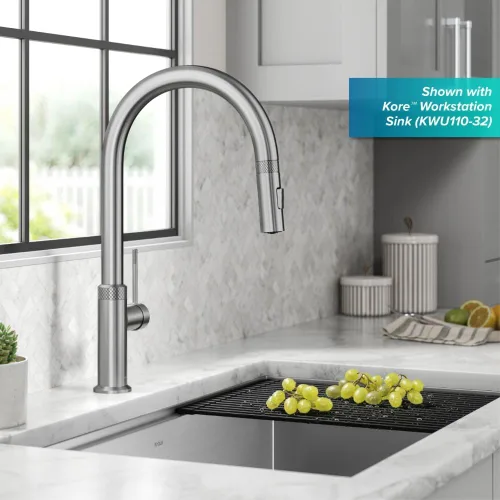 Miniatura 3 de KRAUS Oletto - Grifo de cocina moderno industrial con una sola manija extraíble de acero inoxidable libre de manchas, KPF-2654SFS Acero inoxidable