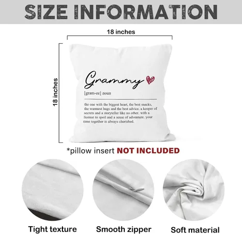 Miniatura 7 de Funda de almohada con definición de Grammy de 18 x 18 pulgadas, funda de almohada de cumpleaños para abuela, decoración cuadrada para el hogar