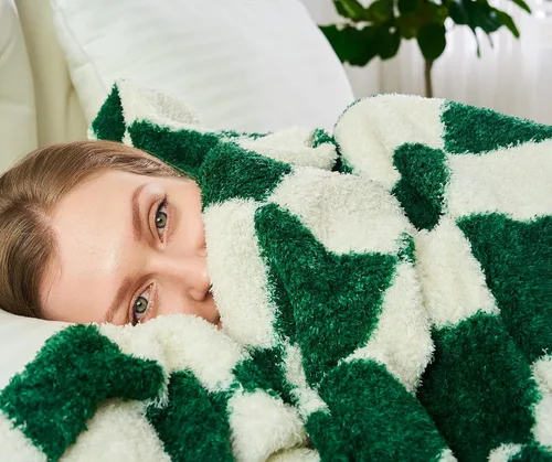 Miniatura 9 de Qeils Manta a cuadros de microfibra súper suave de punto verde bosque para sofá, silla, cama, camping, manta ligera de viaje - 60 x 80 pulgadas