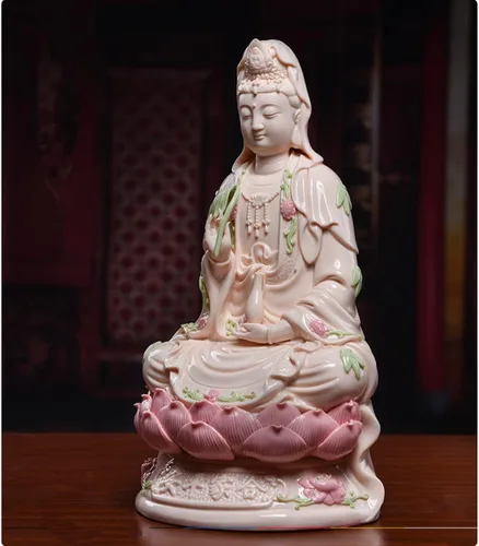 Miniatura 4 de Estatua de Guan Yin en Lotus – Estatua budista rosa de Kuanyin/Budismo – Los mejores regalos chinos de Feng Shui (11 pulgadas)