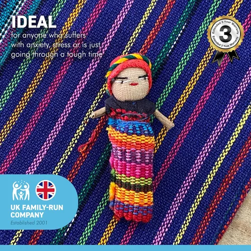 Miniatura 3 de Thorness Juego de 4 muñecas guatemaltecas hechas a mano con una colorida bolsa de almacenamiento hecha a mano