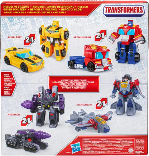Miniatura 4 de Juguetes Transformers Héroes vs Villanos Paquete de 4, Figuras de Acción Autobot y Decepticon de 4.5 Pulgadas, Juguetes de Robot Preescolar