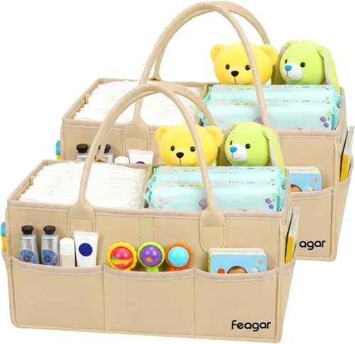Feagar Organizador de pañales para bebé, 15 pulgadas, grande, 2 paquetes con 8 bolsillos y 2 divisores, cesta de almacenamiento portátil para
