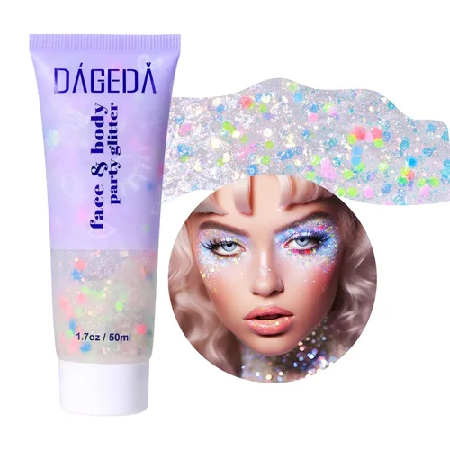 Miniatura 11 de DAGEDA Gel de purpurina corporal, lentejuelas de gel corporal con purpurina para la cara, sombra de ojos líquida, purpurina gruesa para cara, Sirena