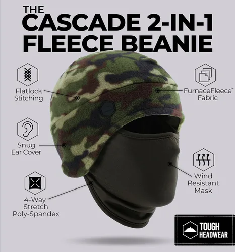 Miniatura 22 de Tough Headwear Skull Cap with Mask Men, Winter Running Gear, Motorcycle Winter Gear, Helmet Liners, Ski Hat, Thermal Beanie