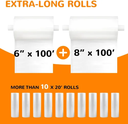 Miniatura 2 de Wevac 2 rollos de 6''x100' y 8''x100', dispensador de rollos para sellado al vacío con cortador, bolsas selladoras al vacío ideales para conservar