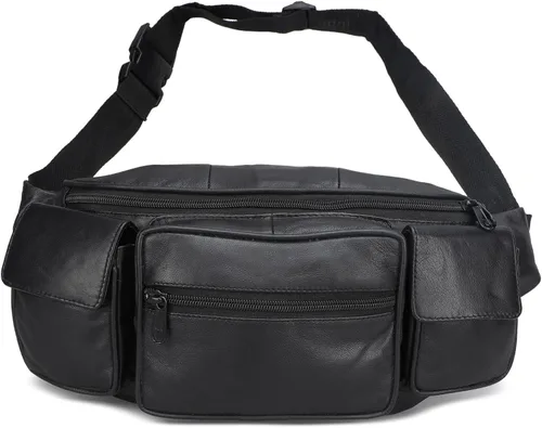 Cangurera de Leatherboss Jumbo con bolsillos laterales Valcro, Negro -