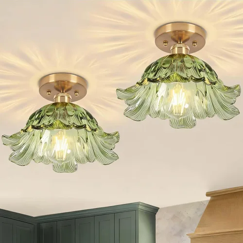 Miniatura 13 de Lámpara de techo semiempotrada, luces vintage E26, lámpara de techo verde de 11 pulgadas para armario, pasillo, cocina, comedor, paquete de 2