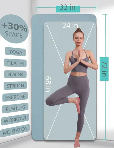Miniatura 2 de Esterilla de yoga de doble cara antideslizante, 1,83 m x 81 cm x 7 mm - Esterilla de yoga extra ancha y gruesa para mujeres, hombres y niños