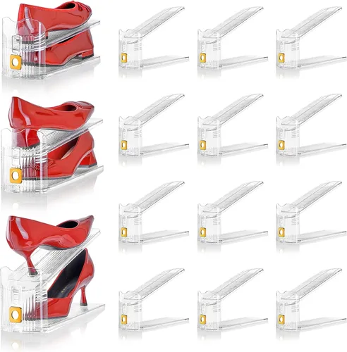 Miniatura 14 de Organizador de ranuras ajustables para zapatos, paquete de 10 unidades de apiladores de zapatos transparentes, soporte para zapatos, ahorrador