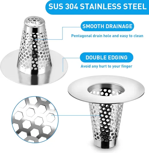 Miniatura 3 de 2 piezas de filtros de drenaje para fregadero de baño, 1" pequeño cónico de acero inoxidable premium poroso colector de pelo, filtro de drenaje
