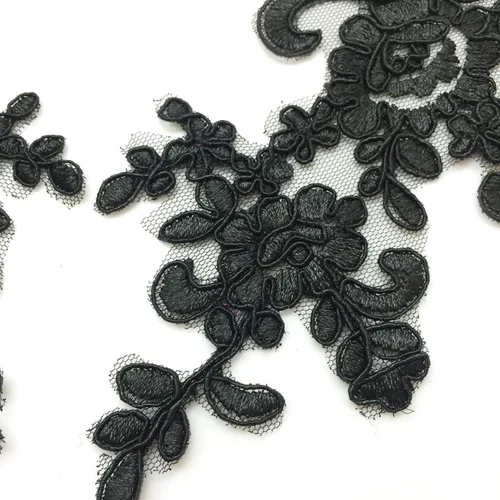 Miniatura 3 de PEPPERLONELY 1 par de parches de tela de encaje fino bordados adornos apliques decoración de vestido, negro, 10 x 6 pulgadas
