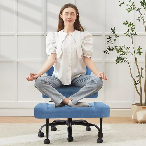Miniatura 12 de Silla de oficina con patas cruzadas con ruedas, silla giratoria de meditación para TDAH, silla de escritorio ergonómica con patas cruzadas