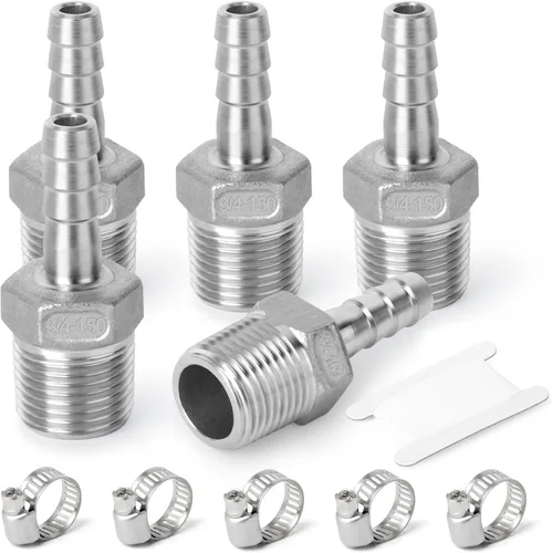 Miniatura 17 de TAISHER 5 PIEZAS Accesorios de Púa para Manguera de Acero Inoxidable 304, Accesorios de Cerveza Casera Púa de 1" x 1/2" MNPT con 5 PIEZAS