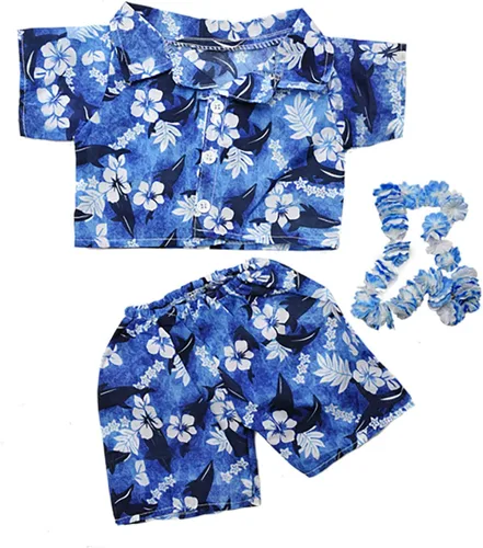 Ropa de oso de peluche hawaiano con flores Lei que se adapta a la mayoría de 14 a 18 pulgadas Build-a-Bear y haz tus propios animales de peluche