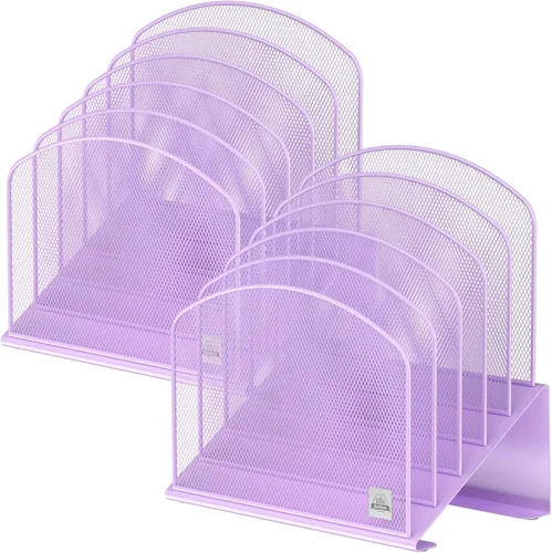 Miniatura 10 de Delifox Organizador de escritorio inclinado, soporte de archivos de 5 secciones con bandeja vertical para carpetas, estante de metal clasificador