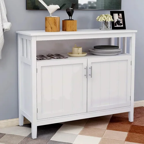 Aparador de almacenamiento de cocina, armario de bufé, mesa de consola con 2 puertas y estante ajustable en el interior para el hogar y restaurante