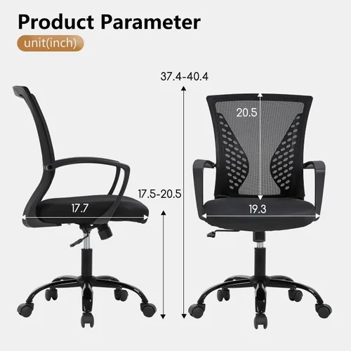 Miniatura 3 de PayLessHere Silla de oficina, silla de escritorio, silla de computadora, silla ergonómica, malla ejecutiva ajustable, respaldo medio con ruedas Negro