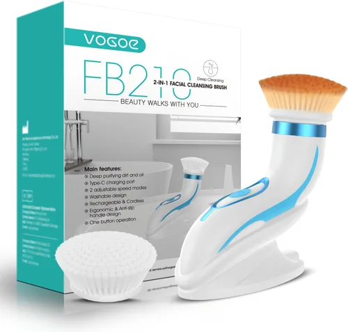 VOGOE Cepillo de limpieza facial, exfoliante facial giratorio, recargable, rotación de 2 velocidades, cepillos eléctricos para limpieza y