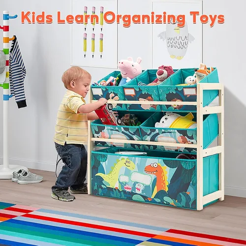 Miniatura 7 de Jomifin Organizador de almacenamiento de juguetes para niños con 6 cubos grandes de almacenamiento para juguetes, estante de juguetes de madera