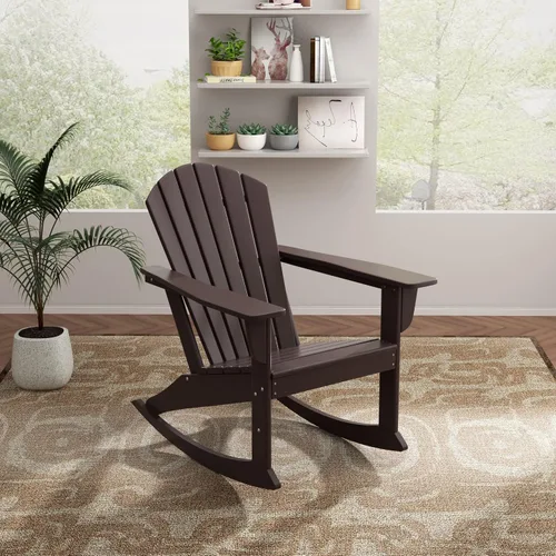 Miniatura 16 de WO Home Furniture Silla Mecedora de Patio al Aire Libre Tradicional HDPE Resistente a los Rayos UV (Negro)