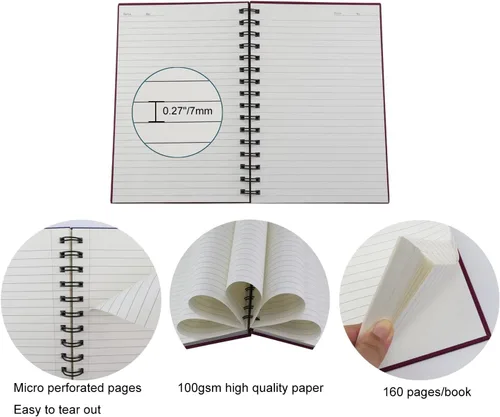 Miniatura 3 de Cuaderno en espiral, paquete de 4 cuadernos en espiral de tapa dura A5, 5.7" x 8.5", 160 páginas, papel de 100gsm, diarios con rayas universitarias
