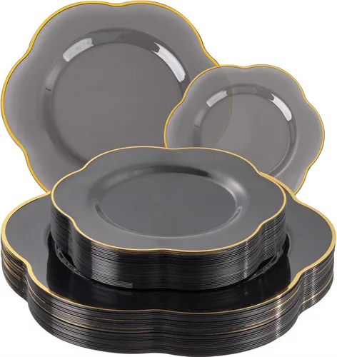 Miniatura 24 de Liacere 100 piezas de platos cuadrados de plástico blanco - 50 piezas de platos de cena resistentes de 9.5 pulgadas y 50 piezas de platos de postre