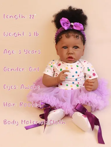 Miniatura 4 de HOOMAI - Muñeca imitación de bebé real, con cuerpo suave de 22.8 pulgadas, muñeca realista de niña afroamericana
